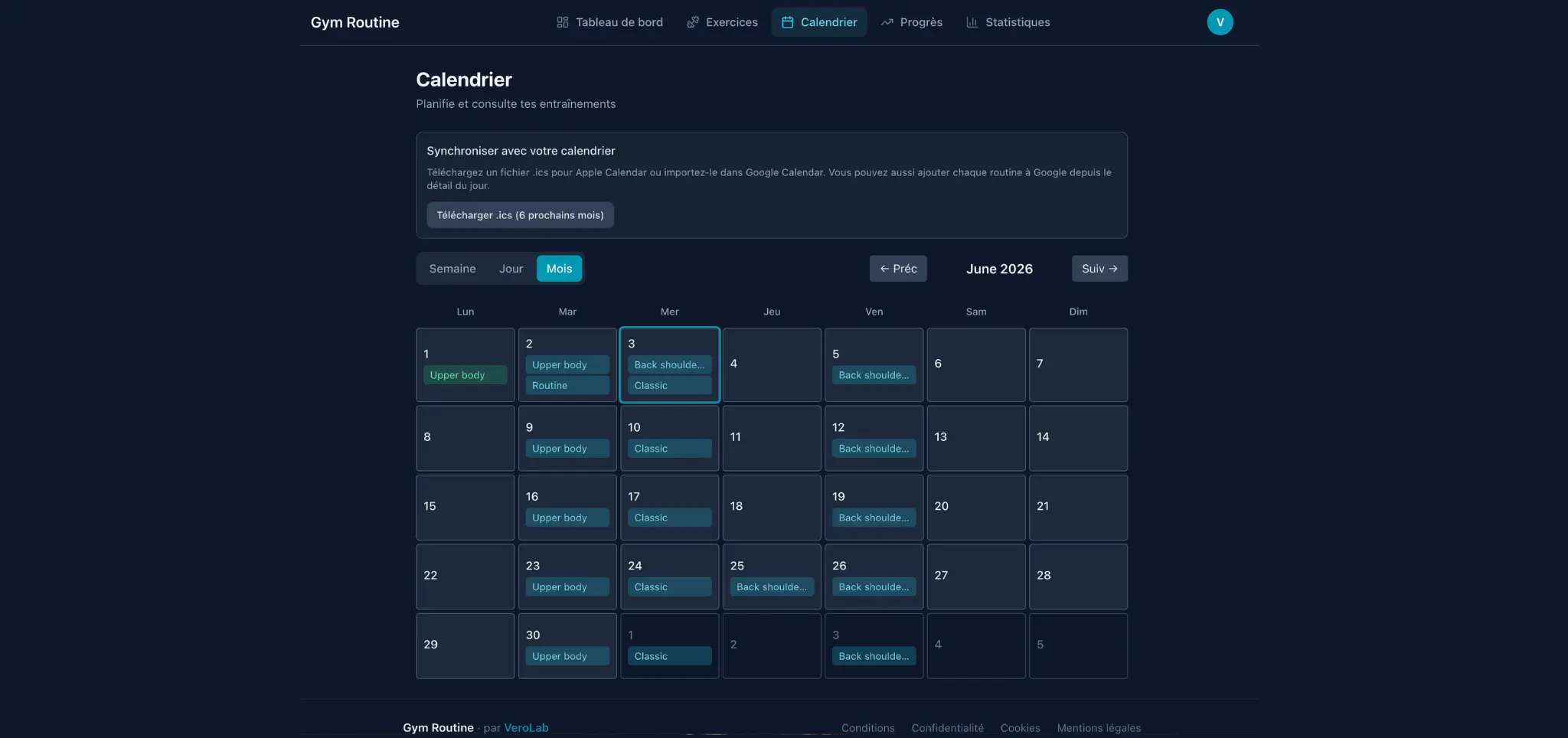 Capture de Gym Routine Builder